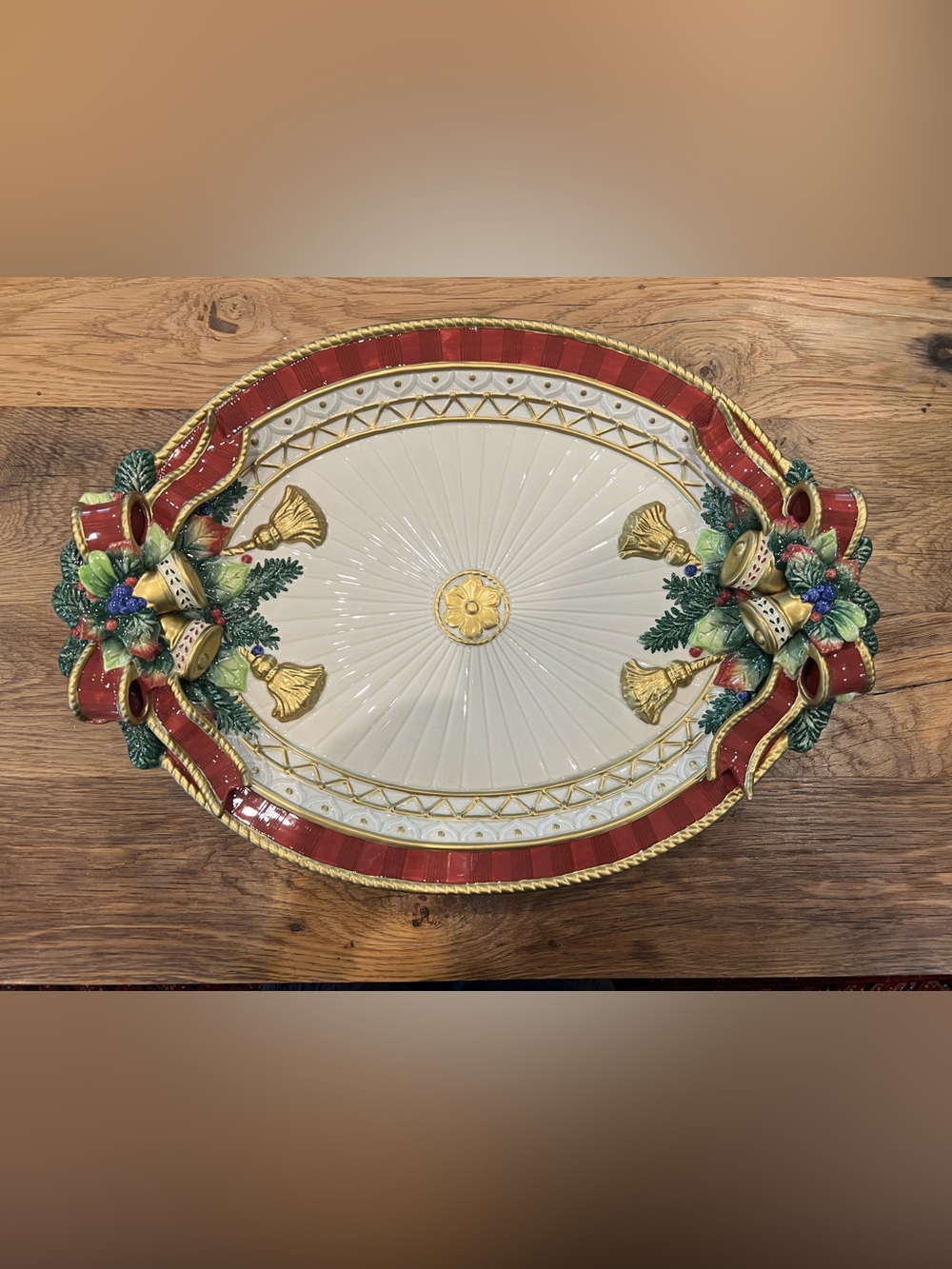Vintage Fitz and Floyd Christmas Deer 18” Serving Platter